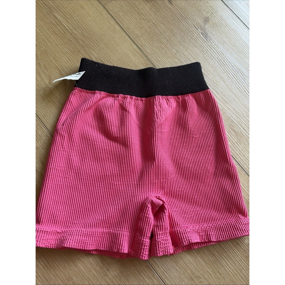 Free People Movement High Rise Ribbed Knit Biker Shorts Pink/Black XS/S